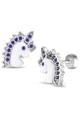 lovable silver purple enamel unicorn baby stud earrings